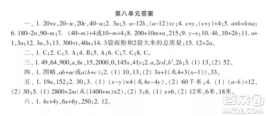 2021年小學(xué)生數(shù)學(xué)報(bào)配套試卷五年級(jí)上冊(cè)第6-8單元測(cè)試卷參考答案