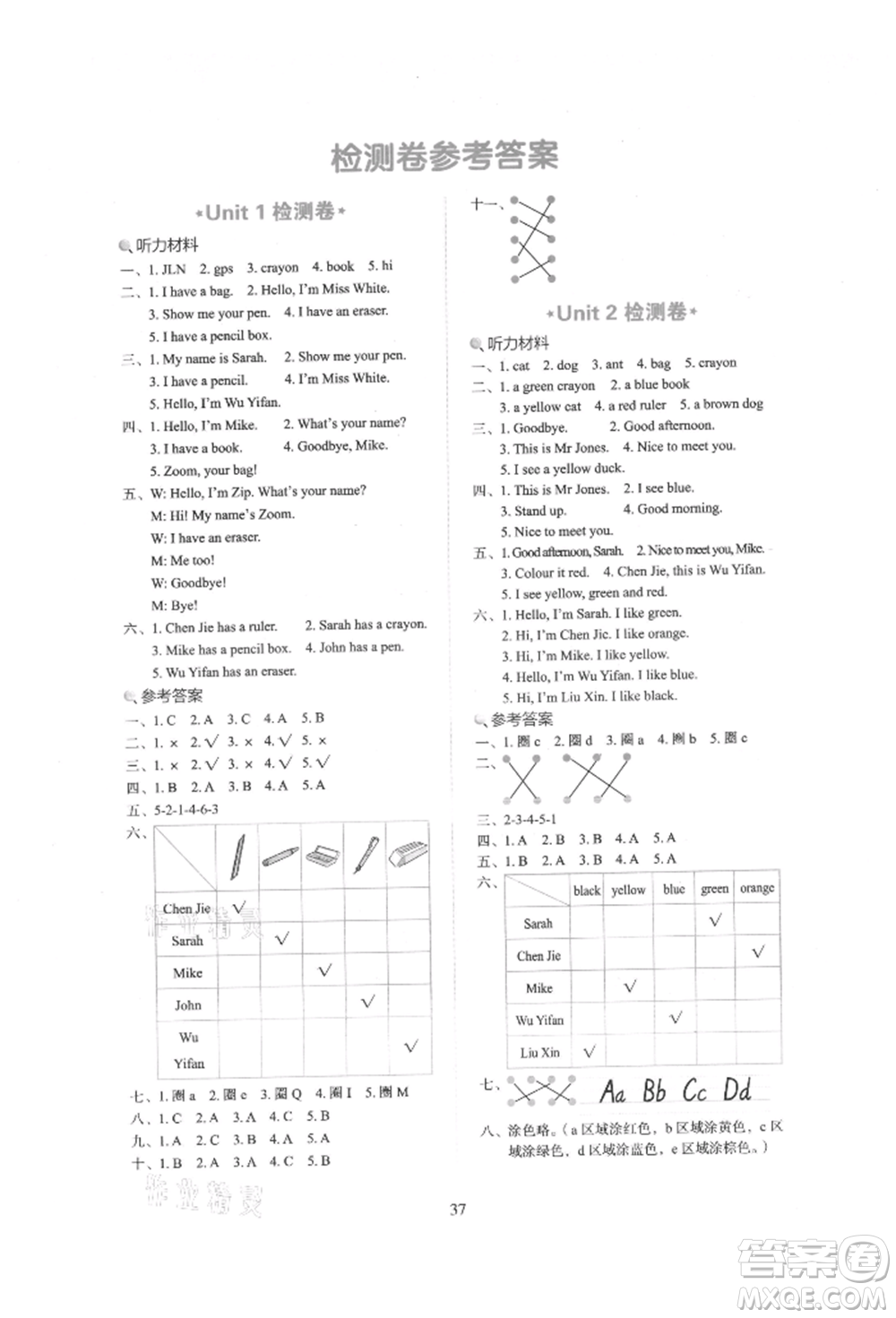 浙江教育出版社2021新東方優(yōu)學(xué)練三年級英語上冊人教版參考答案