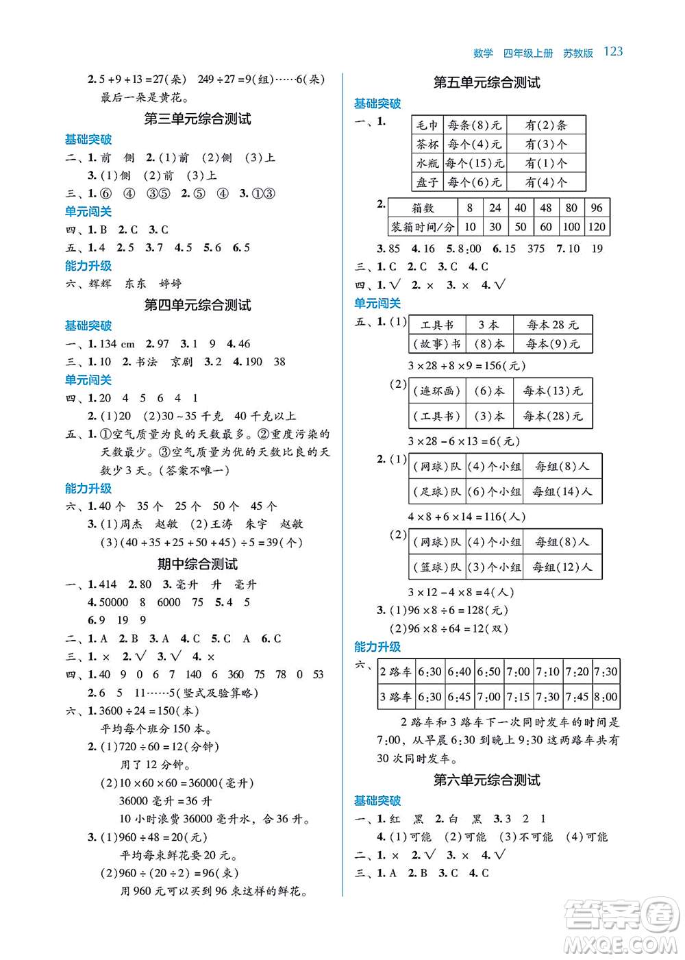 湖南教育出版社2021學(xué)法大視野四年級(jí)數(shù)學(xué)上冊(cè)蘇教版答案