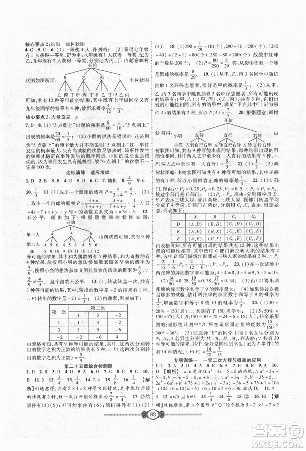 長江少年兒童出版社2021培優(yōu)好卷金榜名卷單元+期末卷九年級數(shù)學人教版參考答案