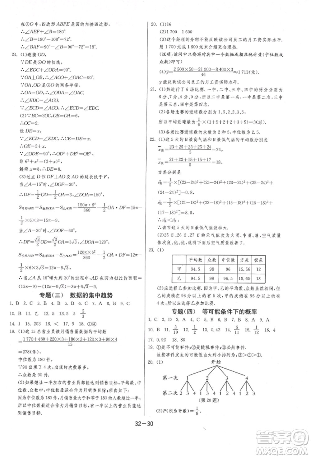 江蘇人民出版社2021年1課3練單元達標測試九年級數(shù)學上冊蘇科版參考答案