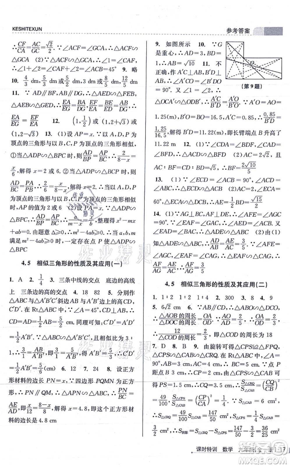 浙江人民出版社2021課時(shí)特訓(xùn)九年級(jí)數(shù)學(xué)全一冊(cè)Z浙教版答案