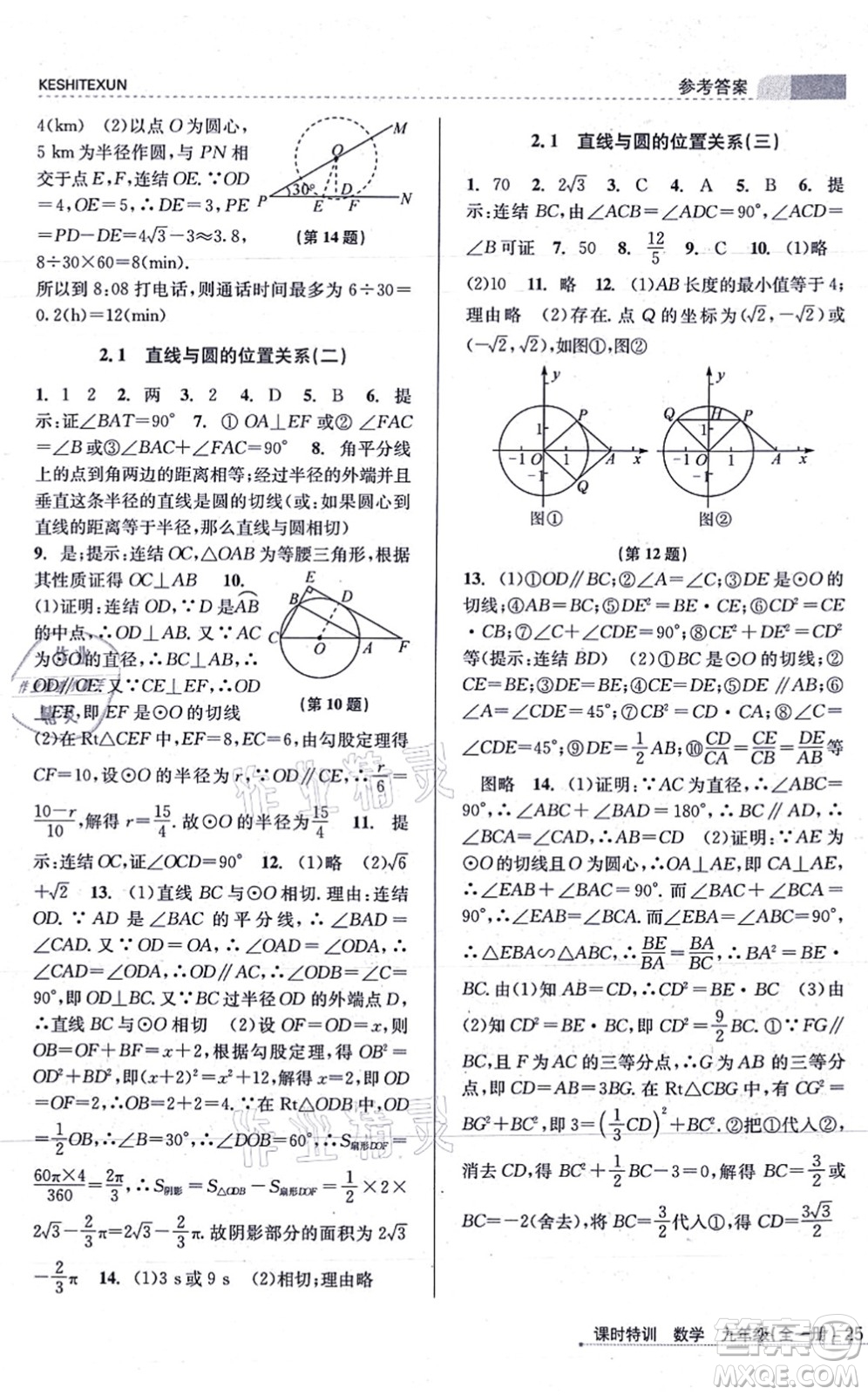 浙江人民出版社2021課時(shí)特訓(xùn)九年級(jí)數(shù)學(xué)全一冊(cè)Z浙教版答案