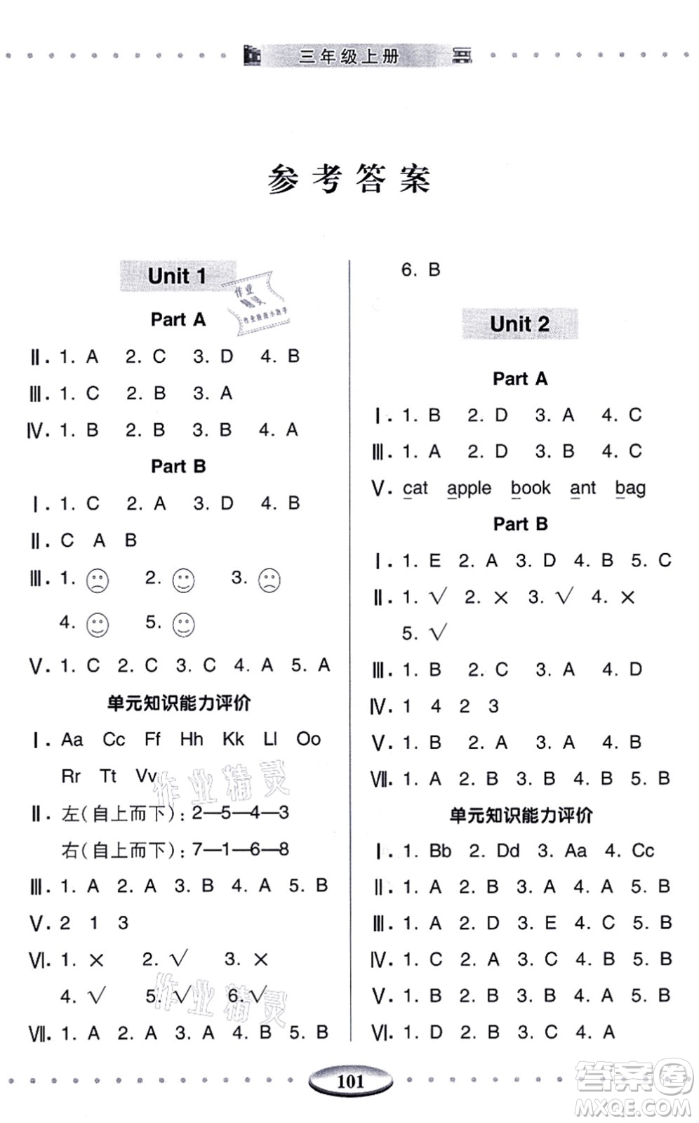 青島出版社2021智慧學(xué)習(xí)三年級英語上冊人教版答案