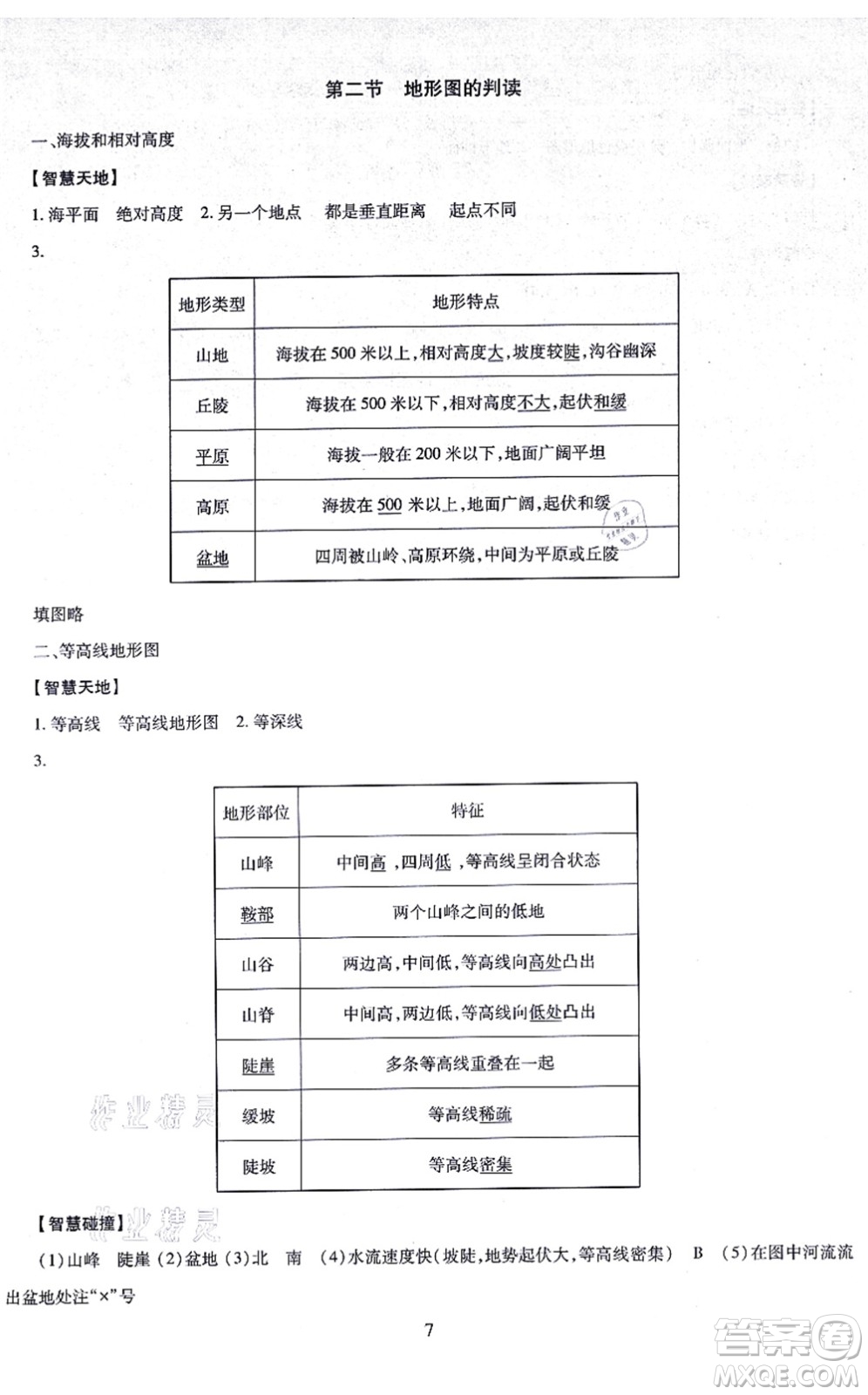 明天出版社2021智慧學習導學練七年級地理上冊人教版答案