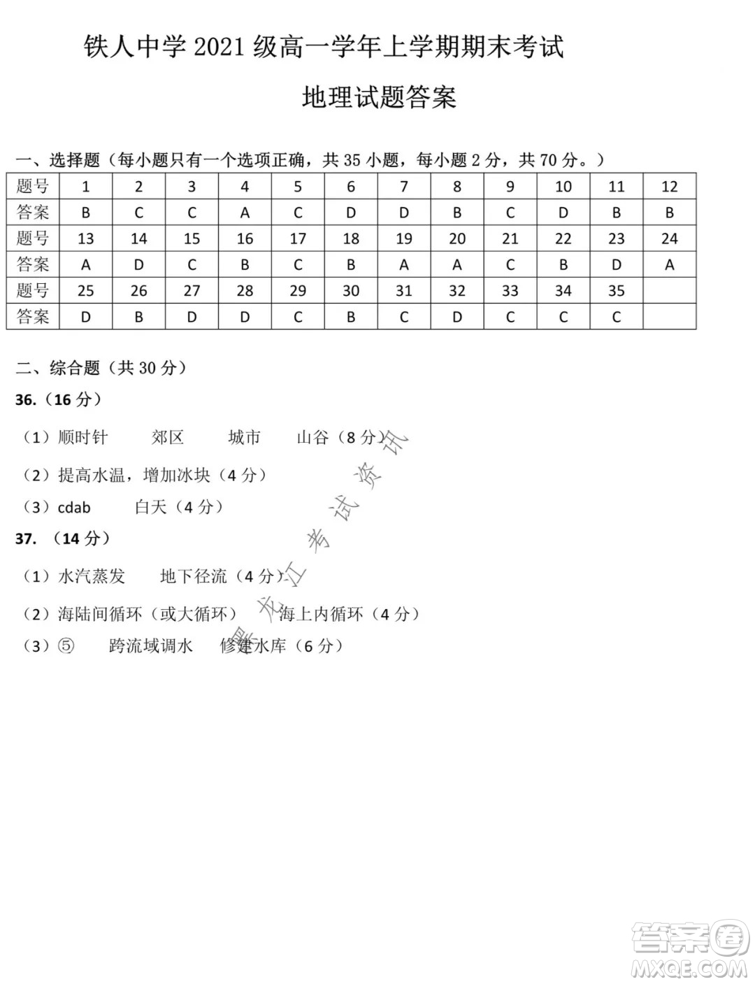 鐵人中學(xué)2021級高一學(xué)年上學(xué)期期末考試地理試題及答案