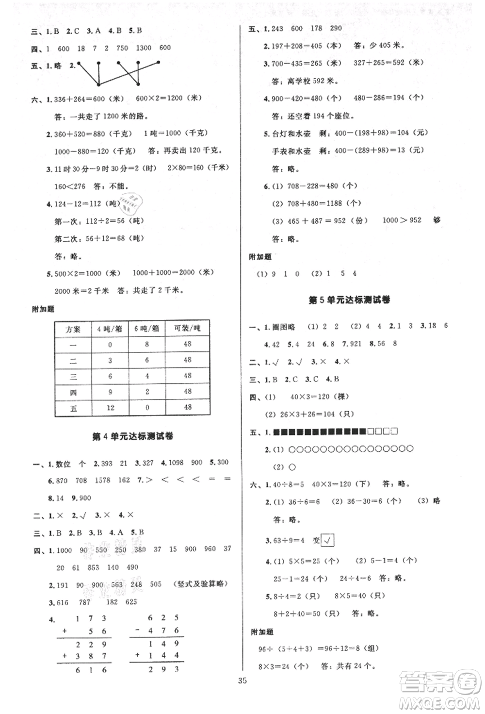 二十一世紀出版社集團2021多A課堂課時廣東作業(yè)本三年級上冊數(shù)學(xué)人教版參考答案