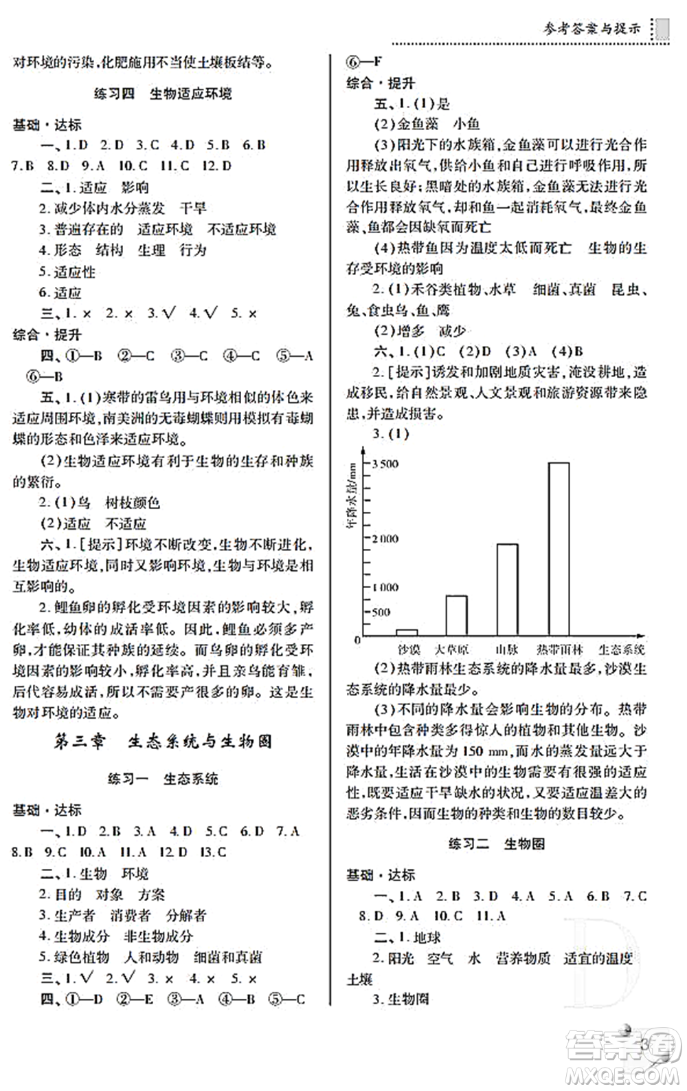 陜西師范大學(xué)出版總社2021課堂練習(xí)冊(cè)七年級(jí)生物上冊(cè)D蘇科版答案