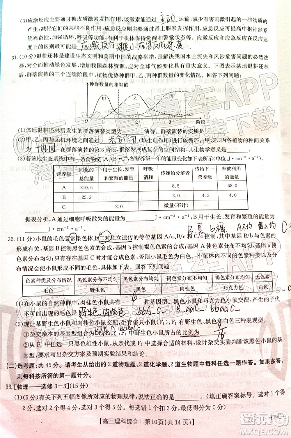 2022屆內(nèi)蒙古金太陽高三12月聯(lián)考理科綜合試題及答案