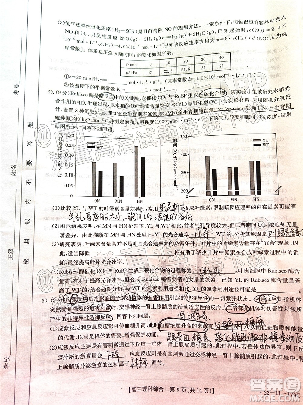 2022屆內(nèi)蒙古金太陽高三12月聯(lián)考理科綜合試題及答案