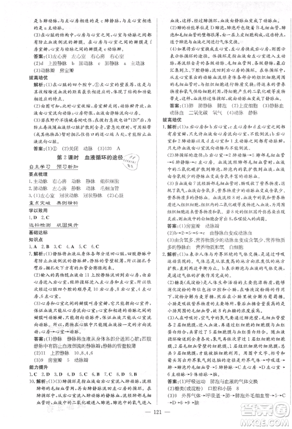 陜西人民教育出版社2021練案五四學(xué)制七年級(jí)生物學(xué)上冊(cè)魯科版參考答案