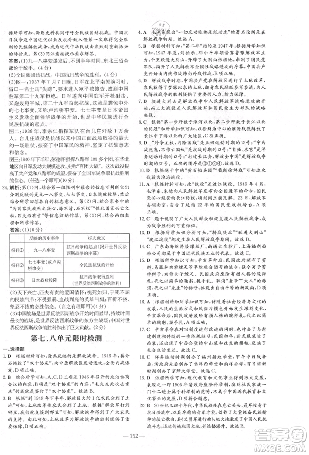 陜西人民教育出版社2021練案五四學制七年級歷史上冊人教版參考答案