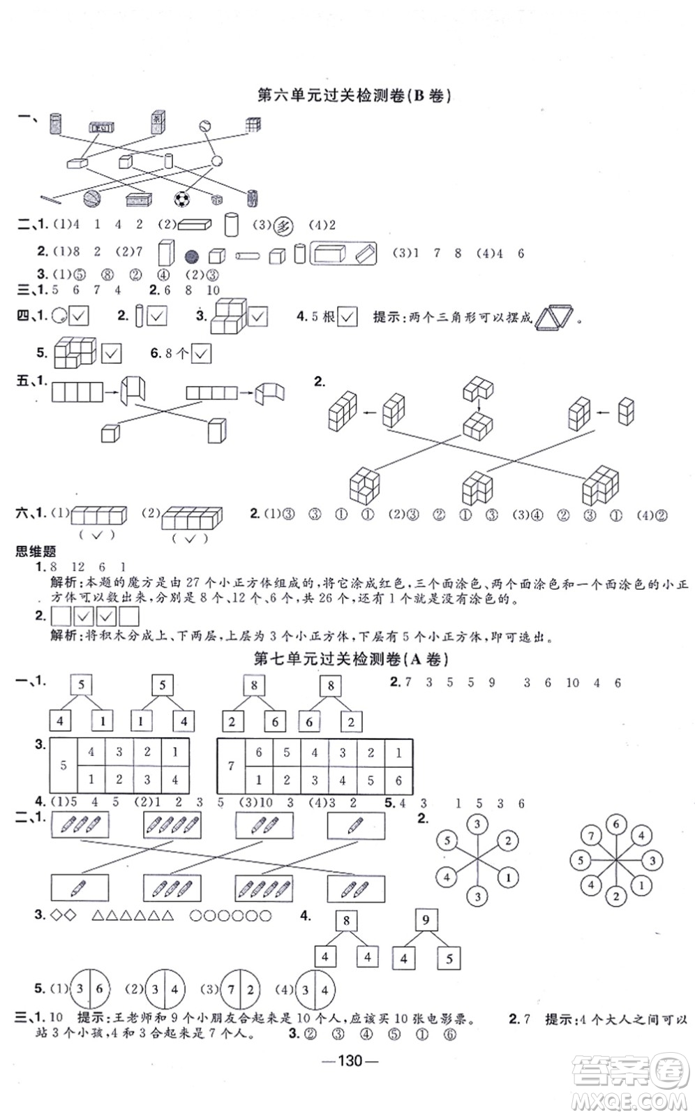 江西教育出版社2021陽光同學一線名師全優(yōu)好卷一年級數(shù)學上冊SJ蘇教版答案