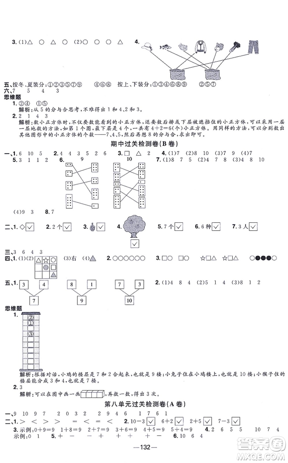 江西教育出版社2021陽光同學一線名師全優(yōu)好卷一年級數(shù)學上冊SJ蘇教版答案