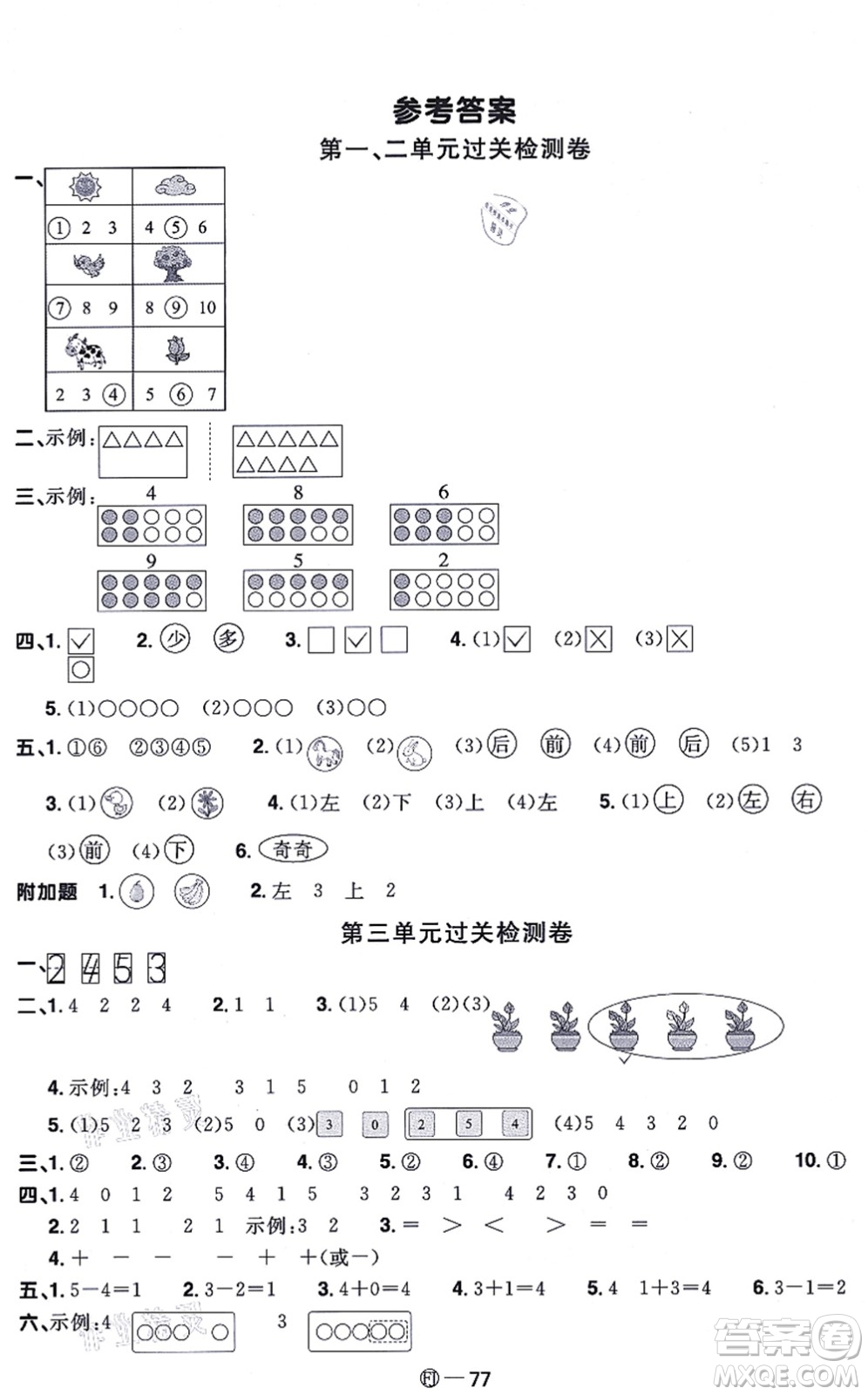 福建少年兒童出版社2021陽光同學(xué)一線名師全優(yōu)好卷一年級(jí)數(shù)學(xué)上冊(cè)RJ人教版福建專版答案