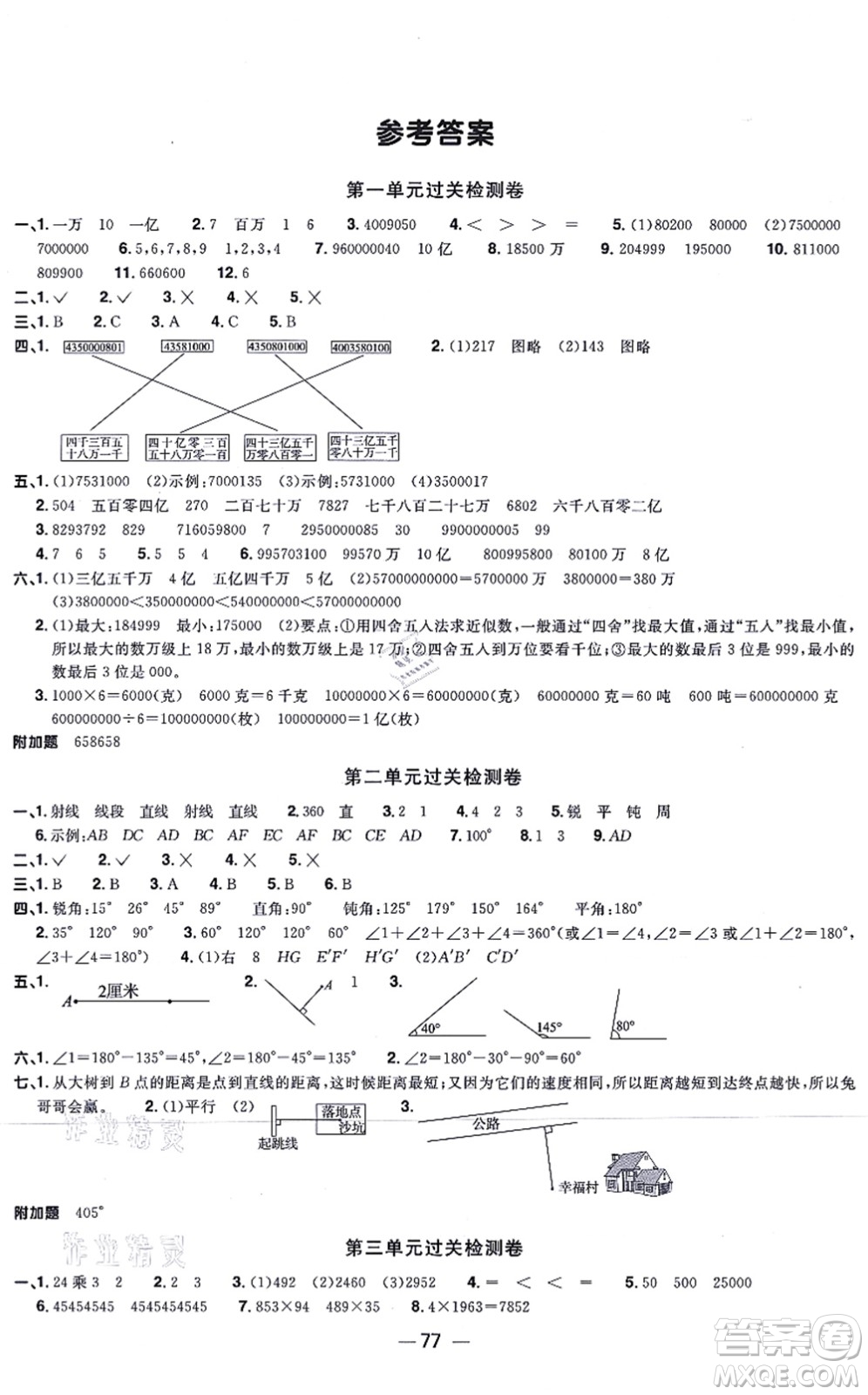 江西教育出版社2021陽(yáng)光同學(xué)一線名師全優(yōu)好卷四年級(jí)數(shù)學(xué)上冊(cè)BS北師版答案