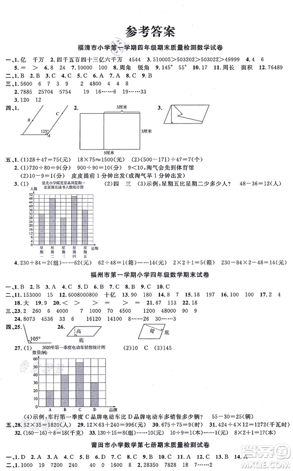 福建少年兒童出版社2021陽光同學(xué)一線名師全優(yōu)好卷四年級數(shù)學(xué)上冊RJ人教版福建專版答案