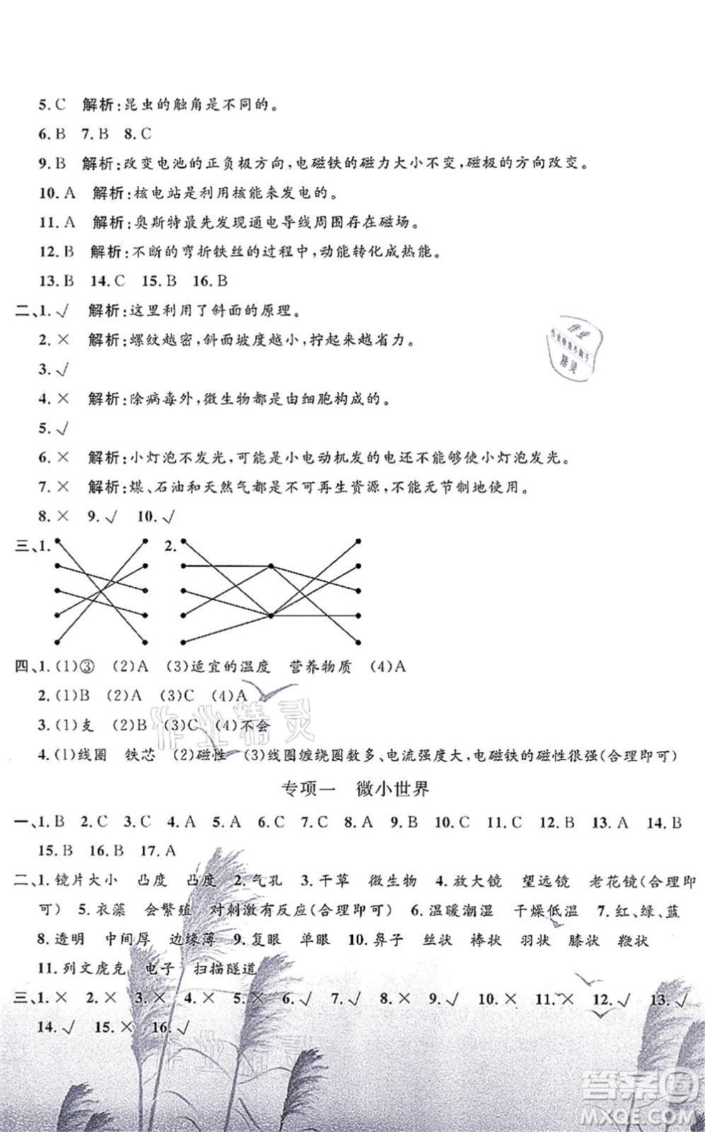 浙江工商大學(xué)出版社2021孟建平各地期末試卷精選六年級(jí)科學(xué)上冊(cè)J教科版答案