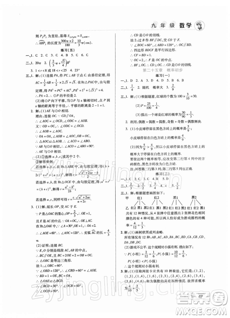 北京教育出版社2022年寒假作業(yè)九年級數(shù)學通用版參考答案