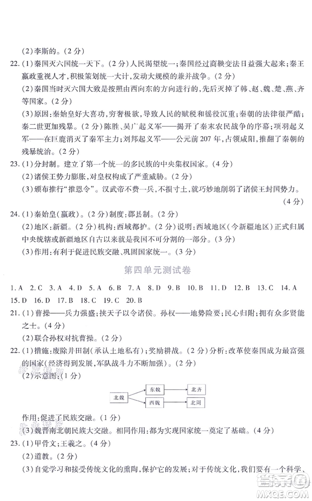 江西人民出版社2021一課一練創(chuàng)新練習(xí)七年級(jí)歷史上冊(cè)人教版答案