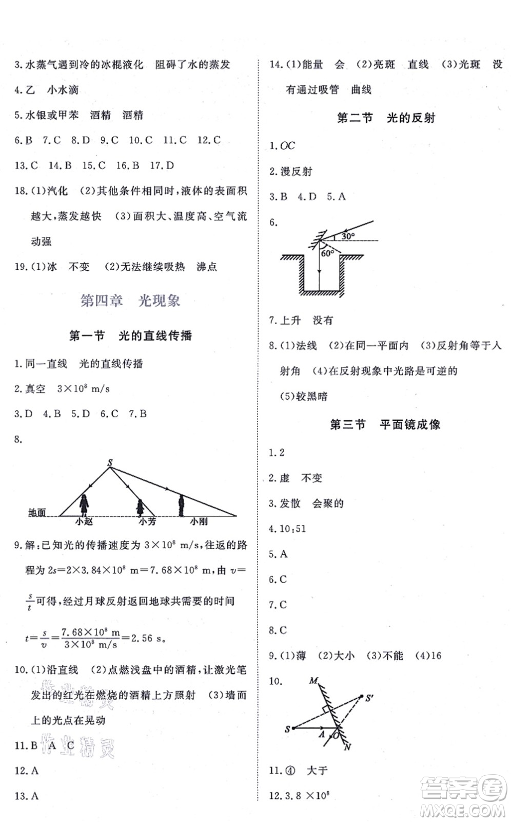 江西人民出版社2021一課一練創(chuàng)新練習(xí)八年級物理上冊人教版答案