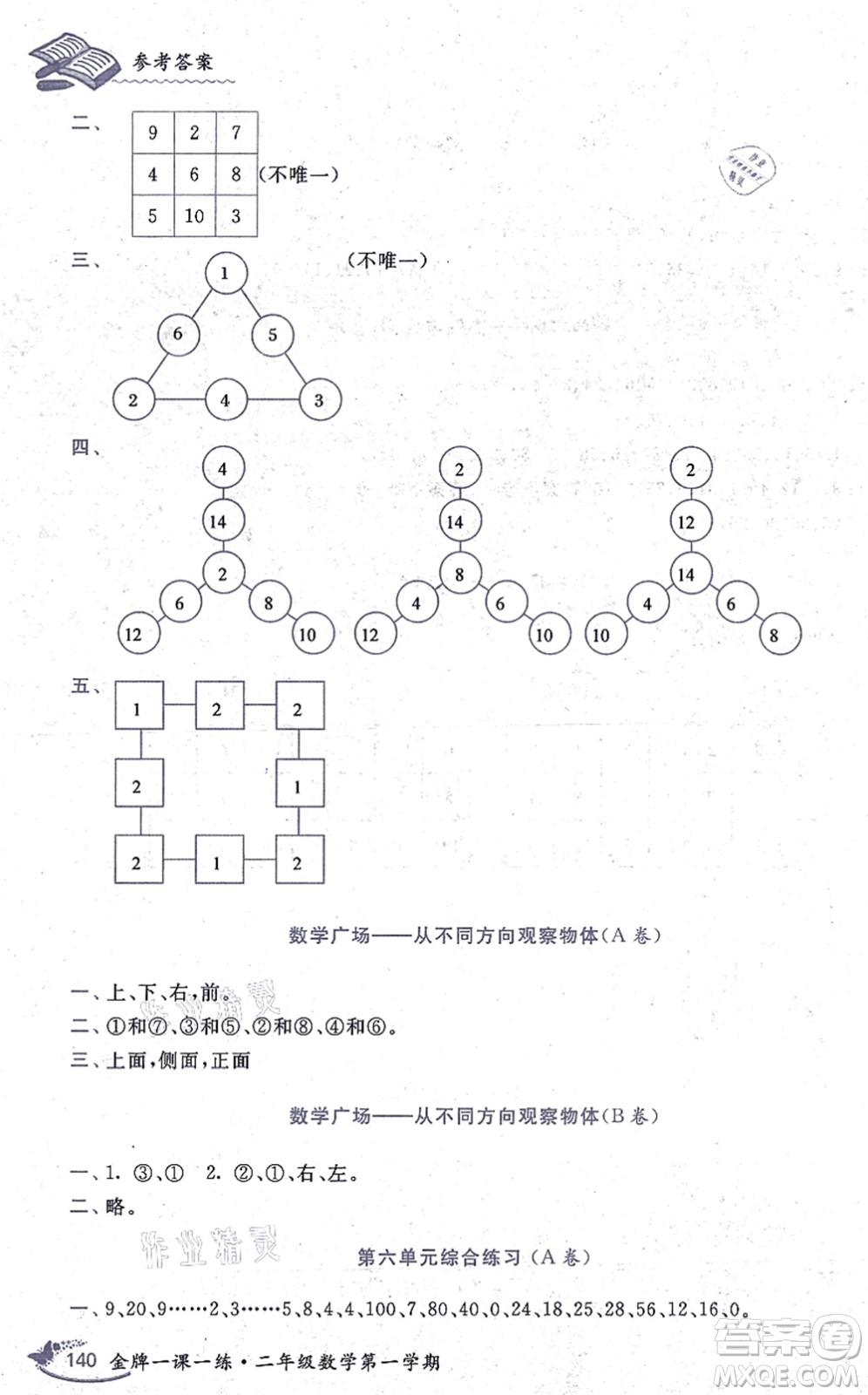 中西書局2021我能考第一金牌一課一練二年級(jí)數(shù)學(xué)上冊(cè)滬教版五四學(xué)制答案