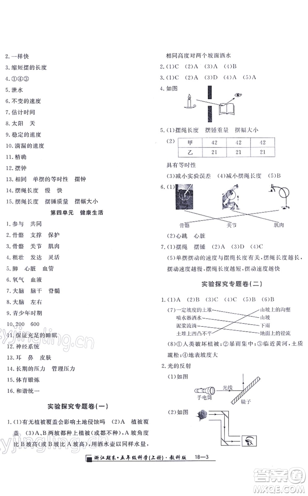 延邊人民出版社2021浙江期末五年級科學(xué)上冊教科版答案