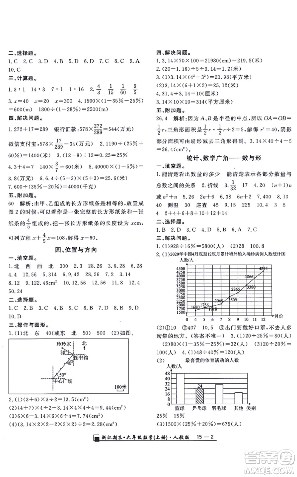 延邊人民出版社2021浙江期末六年級數(shù)學(xué)上冊人教版答案