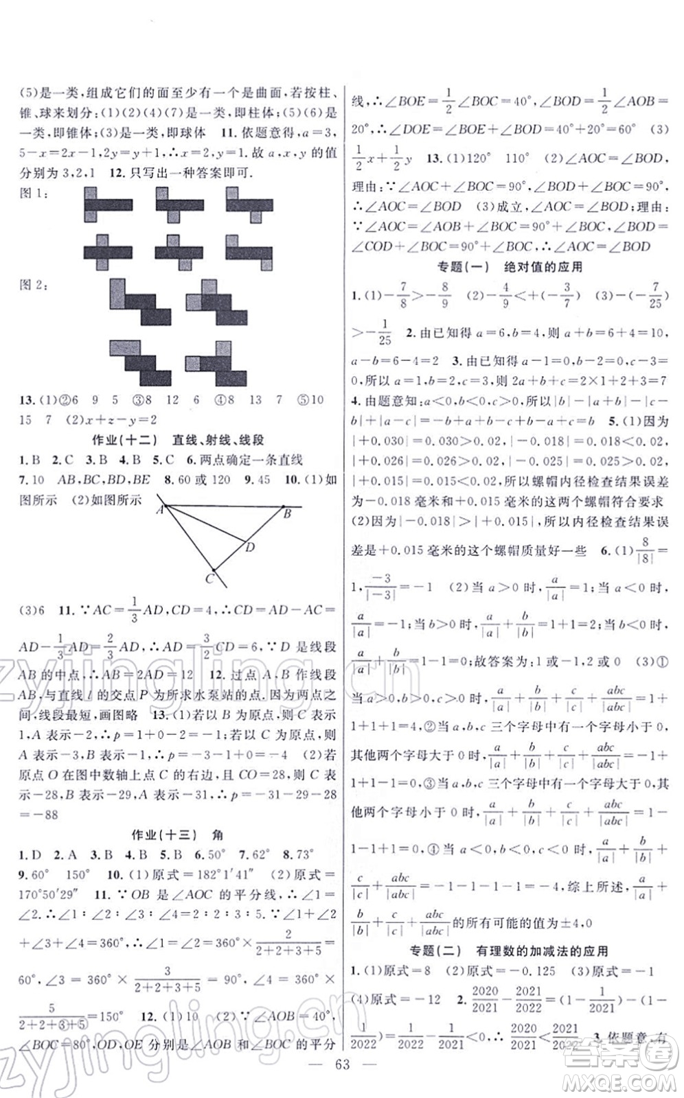 新疆青少年出版社2022寒假作業(yè)七年級數(shù)學(xué)人教版答案