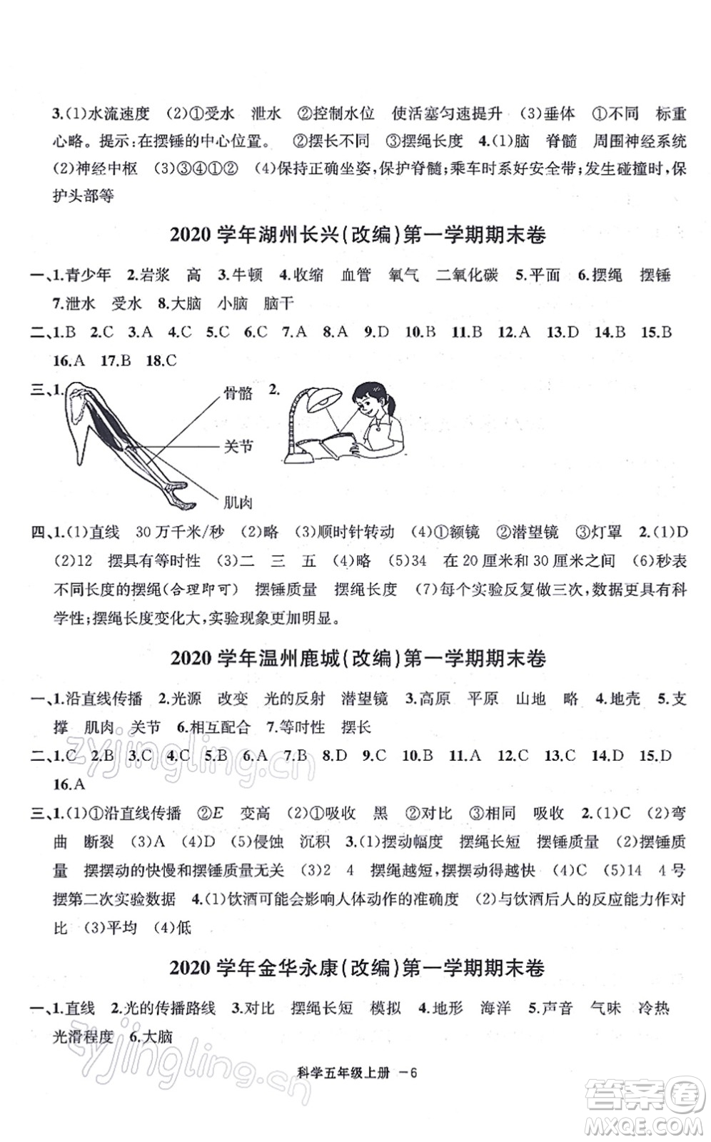 寧波出版社2021浙江各地期末迎考卷五年級科學(xué)上冊J教科版答案