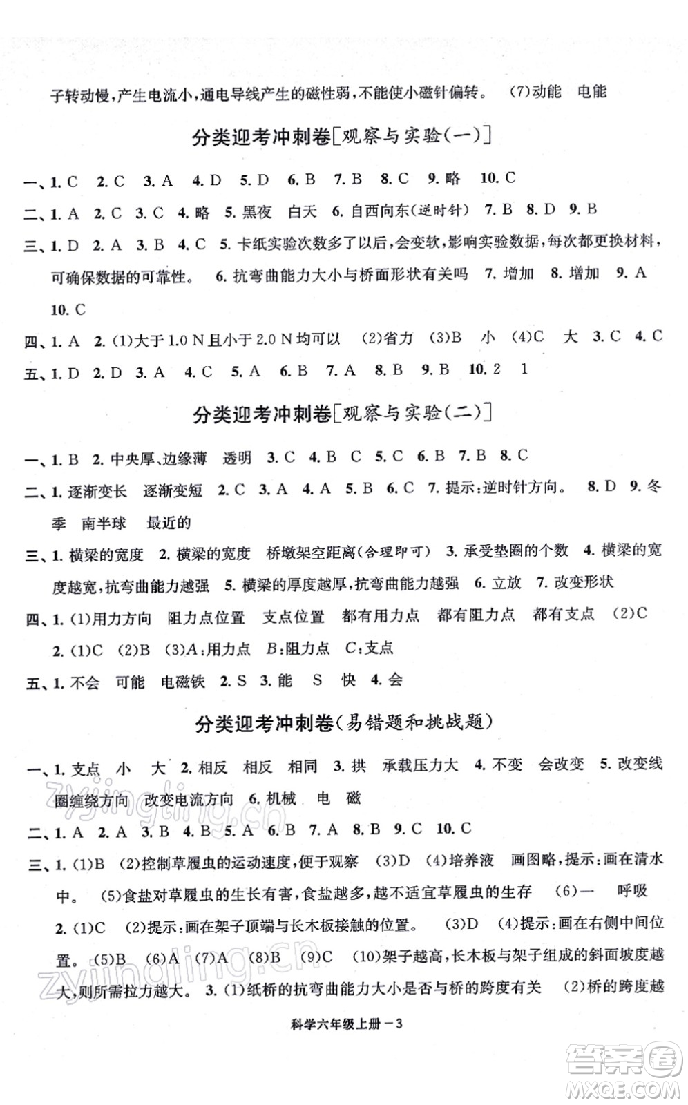 寧波出版社2021浙江各地期末迎考卷六年級科學(xué)上冊J教科版答案