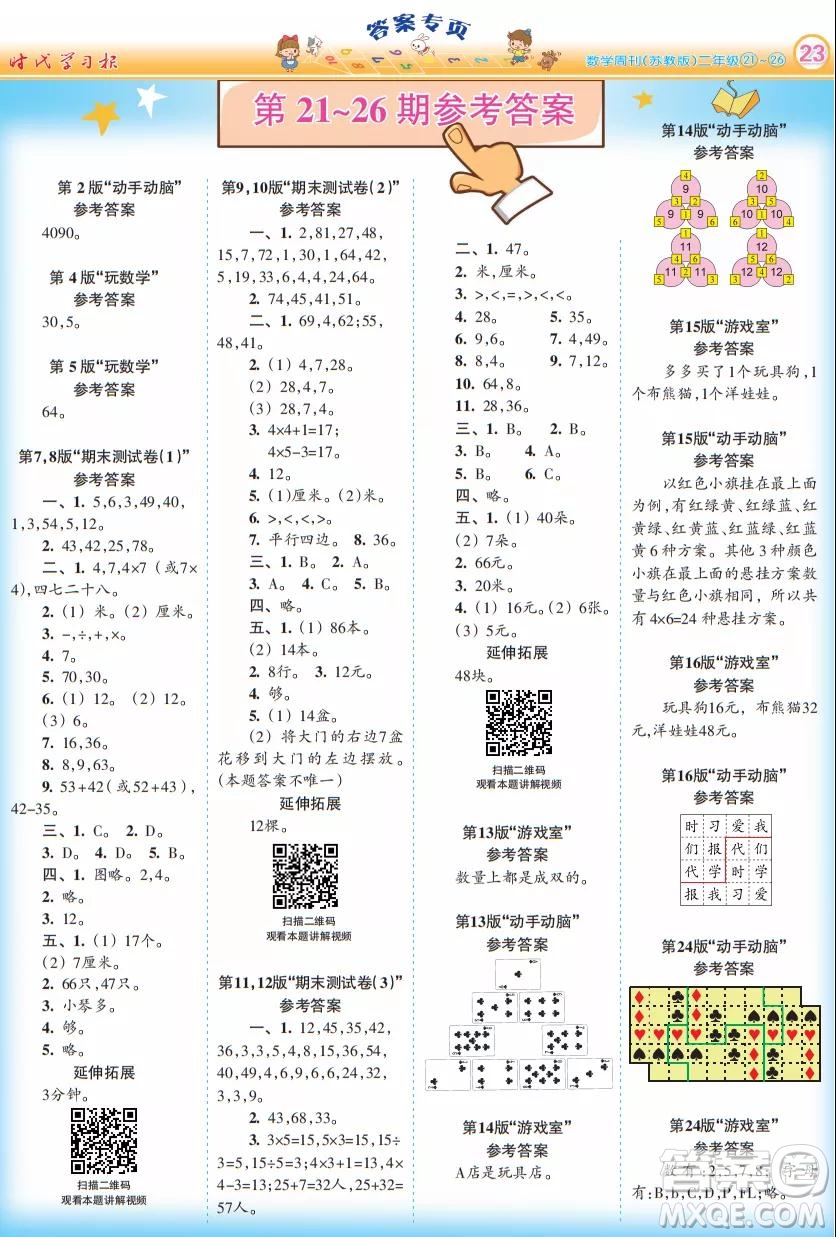 2021年時代學習報數(shù)學周刊二年級上蘇教版21-26期參考答案