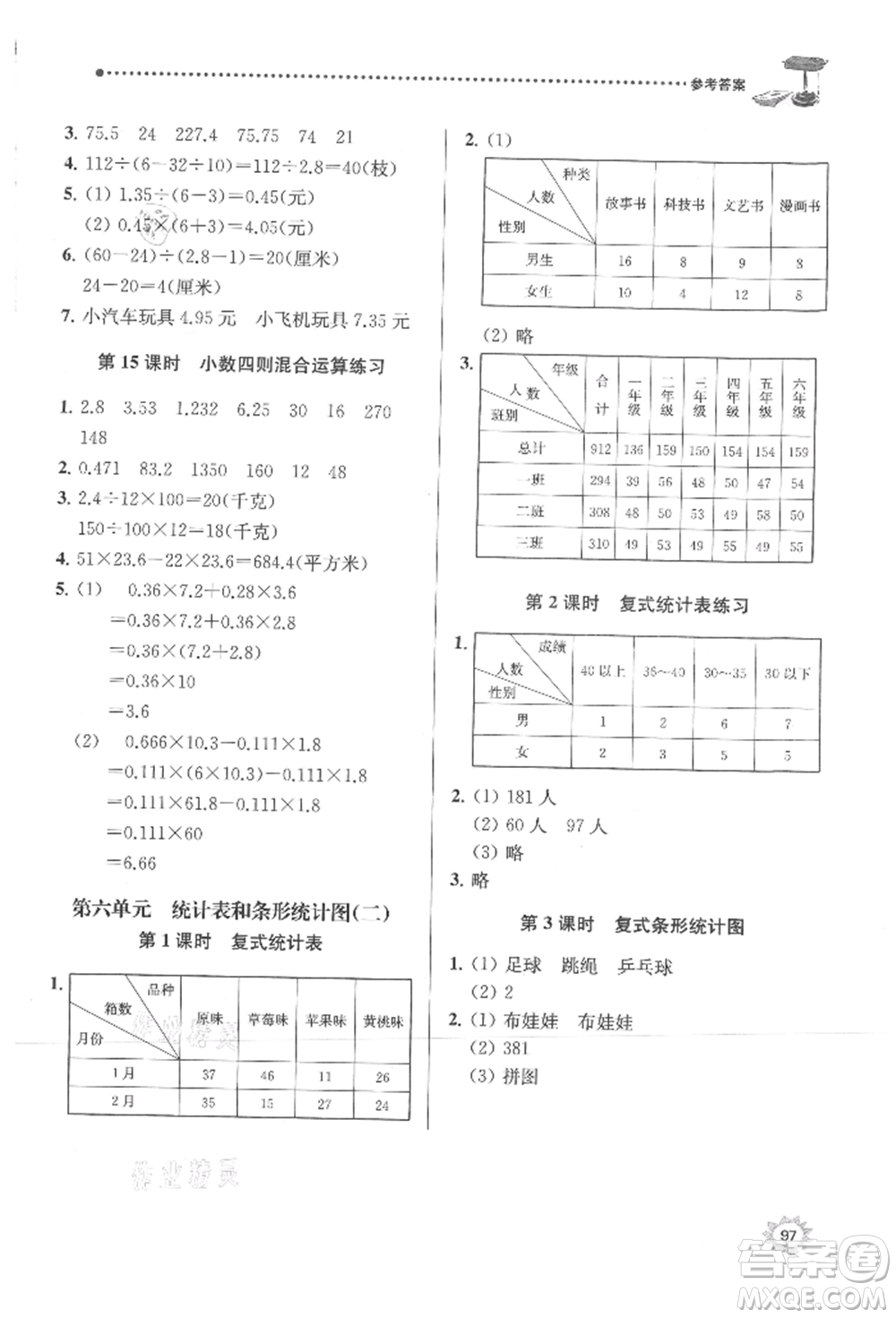 南京大學(xué)出版社2021課時(shí)天天練五年級數(shù)學(xué)上冊蘇教版參考答案