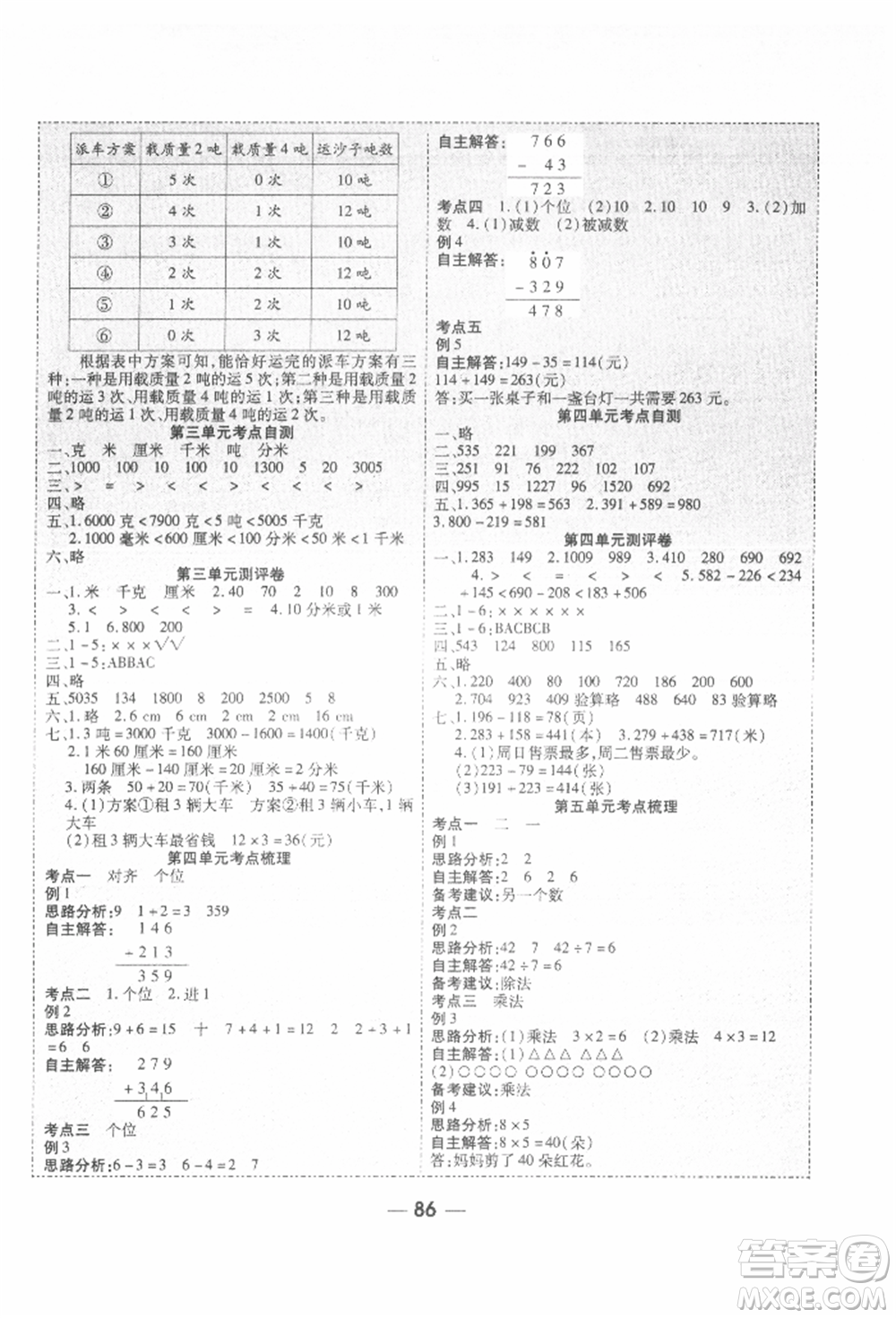 河北科學(xué)技術(shù)出版社2021成功一號名卷天下課時練測試卷三年級數(shù)學(xué)上冊人教版參考答案