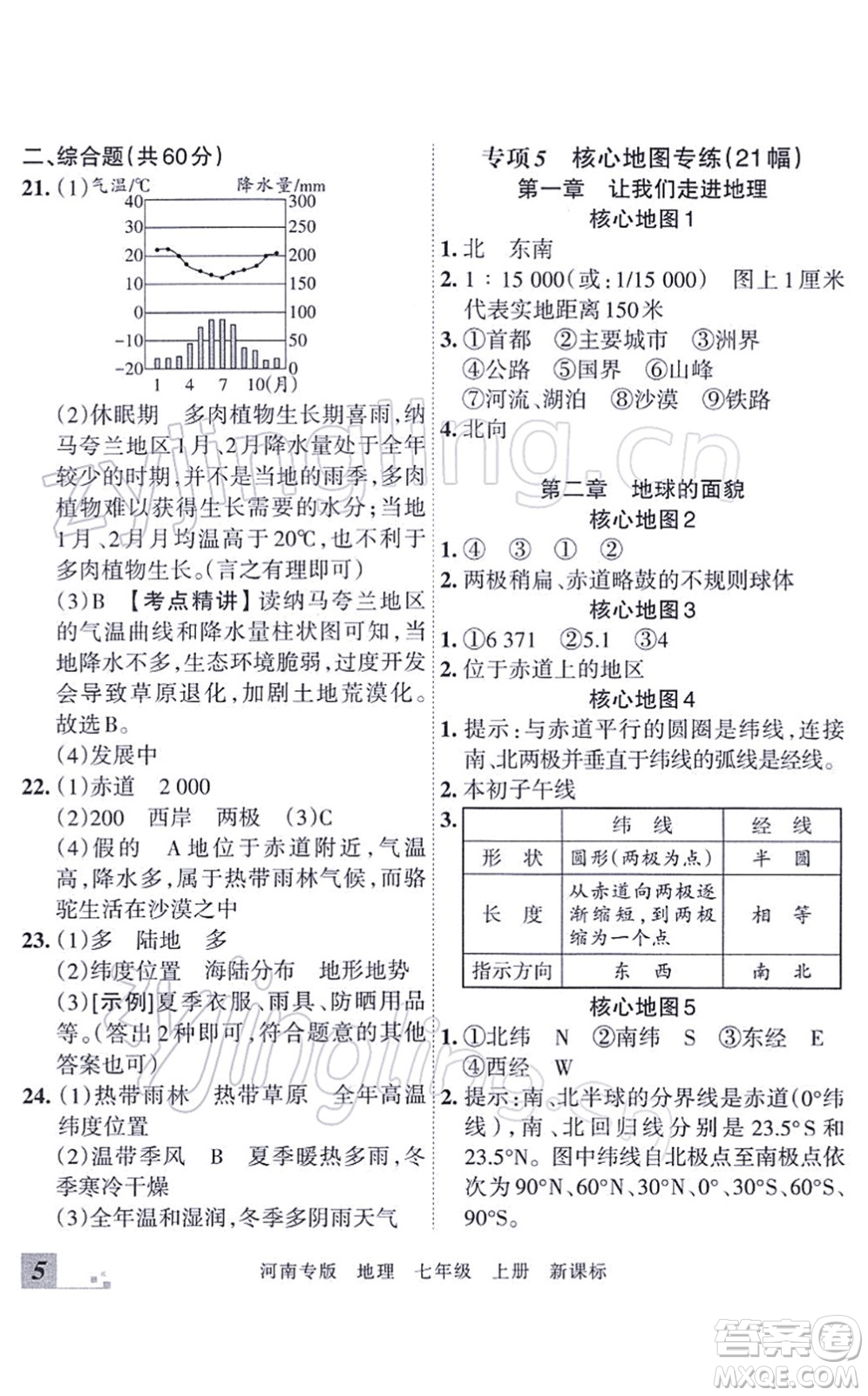 江西人民出版社2021王朝霞各地期末試卷精選七年級地理上冊XJ湘教版河南專版答案