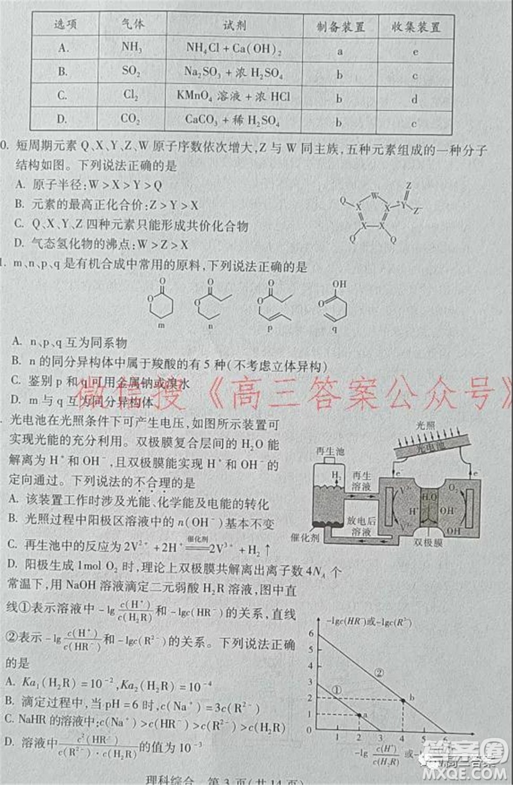 2022年寶雞市高考模擬檢測一理科綜合試題及答案