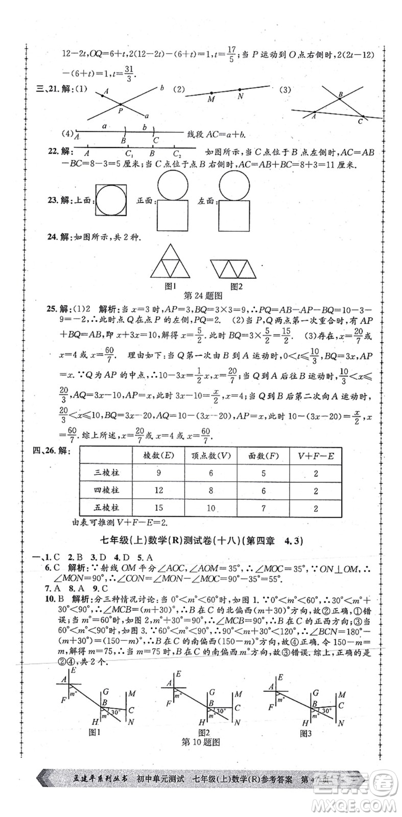 浙江工商大學(xué)出版社2021孟建平初中單元測(cè)試七年級(jí)數(shù)學(xué)上冊(cè)R人教版答案