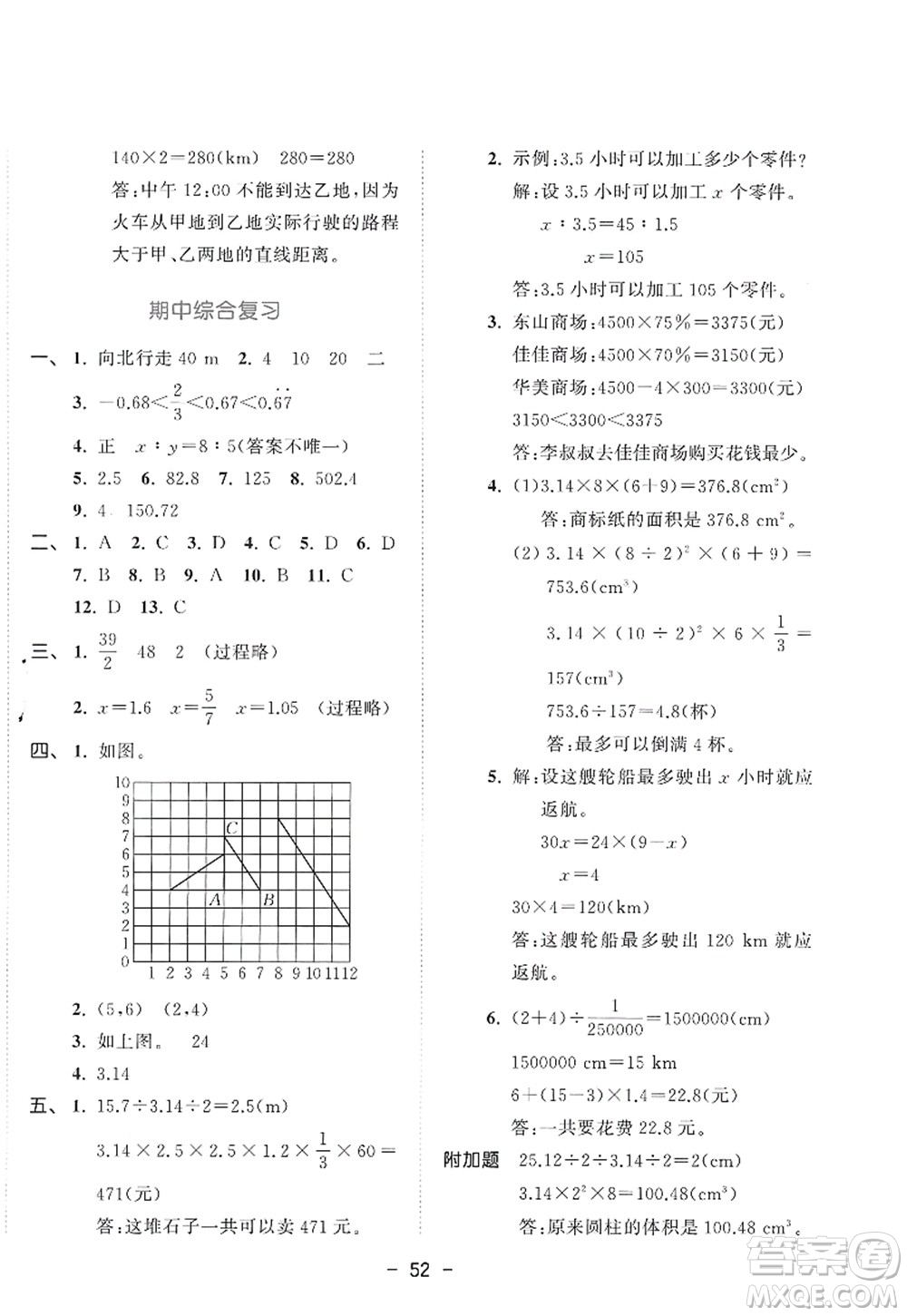 教育科學(xué)出版社2022春季53天天練六年級數(shù)學(xué)下冊RJ人教版答案