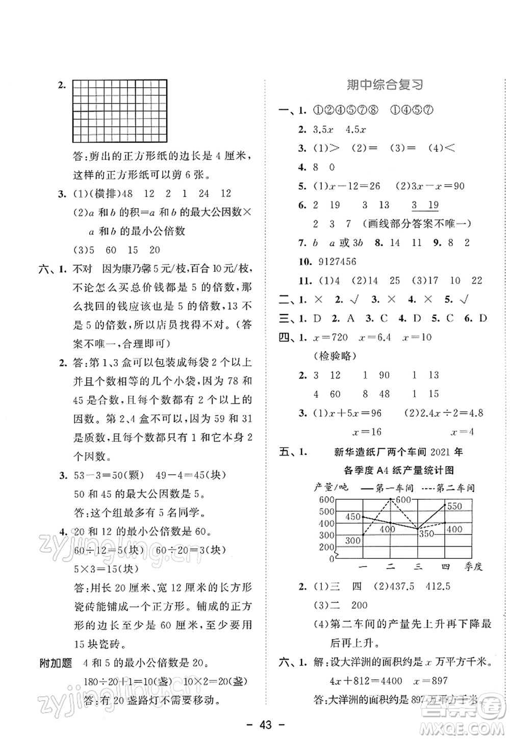 教育科學(xué)出版社2022春季53天天練五年級(jí)數(shù)學(xué)下冊(cè)SJ蘇教版答案