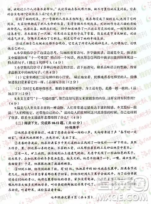 洛陽(yáng)市2021-2022學(xué)年第一學(xué)期期末考試七年級(jí)語(yǔ)文試題及答案