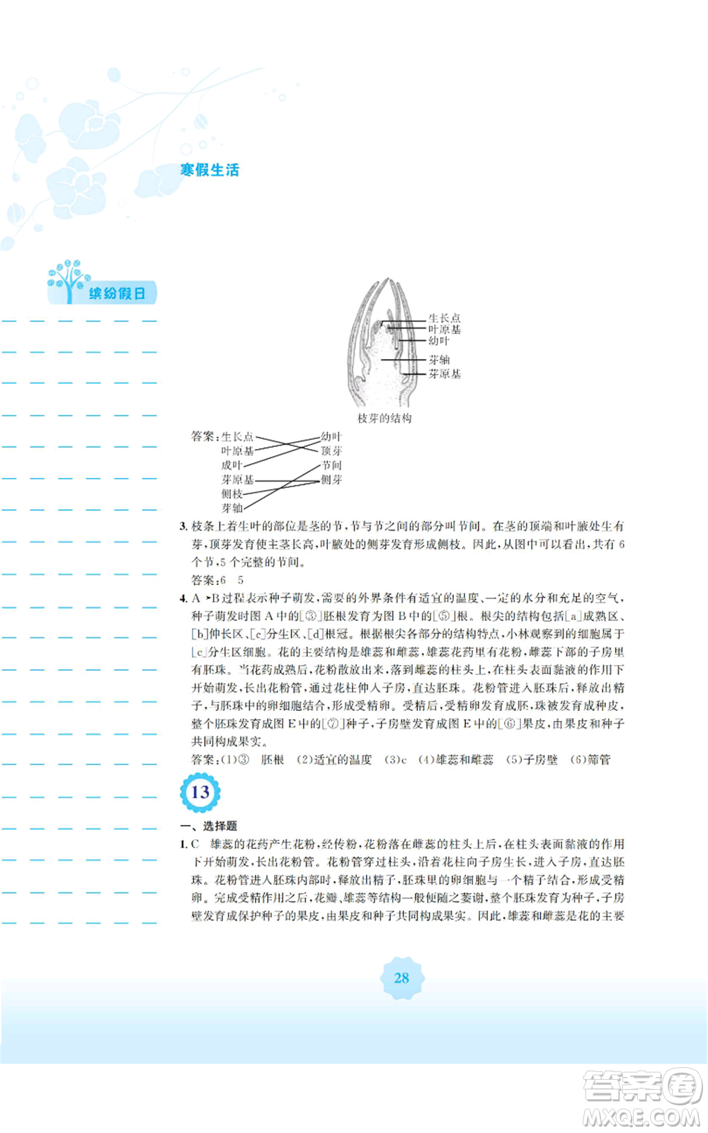 安徽教育出版社2022寒假生活七年級生物學(xué)北師大版參考答案