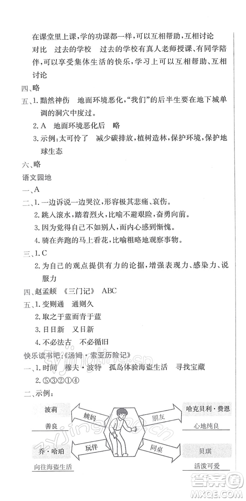 龍門書局2022黃岡小狀元作業(yè)本六年級(jí)語(yǔ)文下冊(cè)R人教版答案