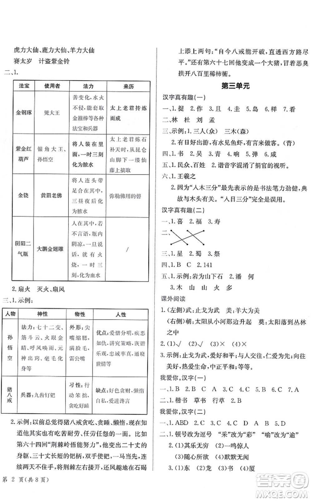 龍門書局2022黃岡小狀元作業(yè)本五年級語文下冊R人教版答案