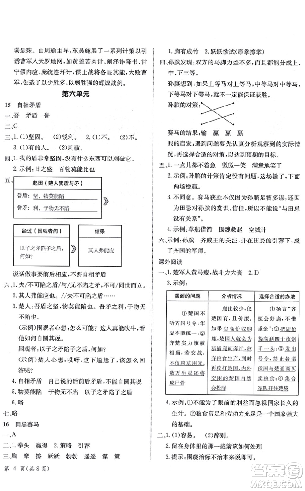 龍門書局2022黃岡小狀元作業(yè)本五年級語文下冊R人教版答案