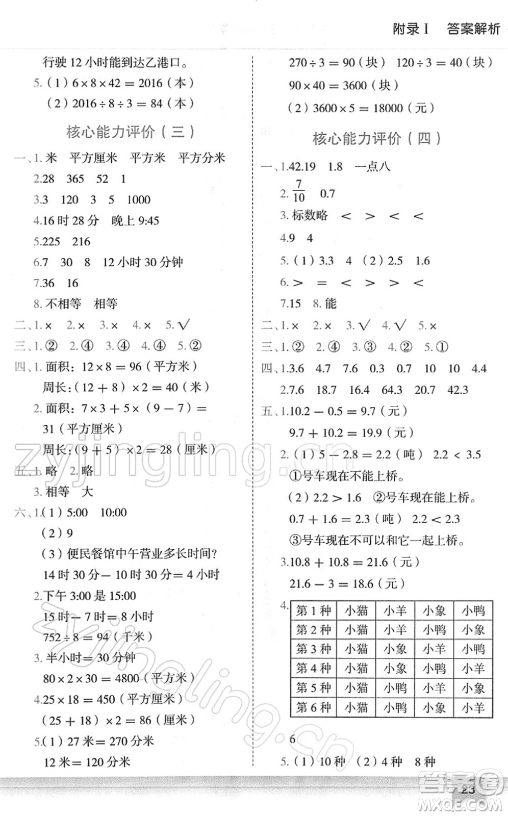 龍門書局2022黃岡小狀元作業(yè)本三年級數(shù)學(xué)下冊R人教版廣東專版答案