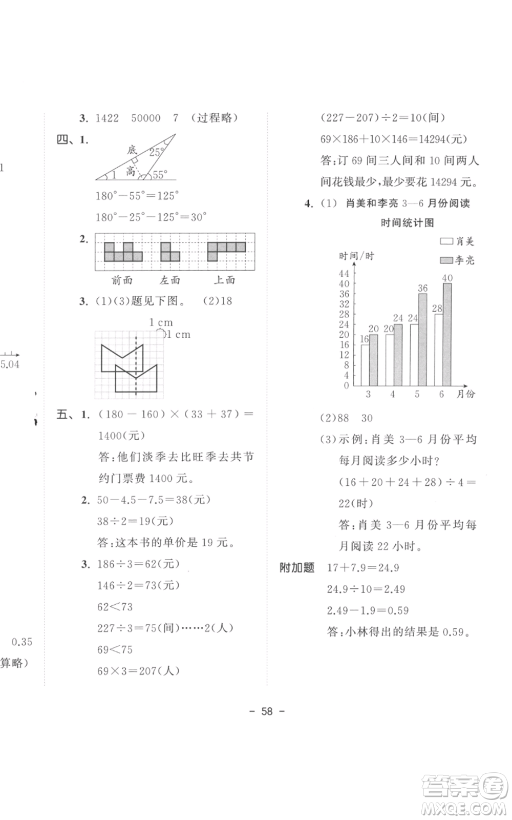 教育科學出版社2022春季53天天練四年級數學下冊人教版參考答案