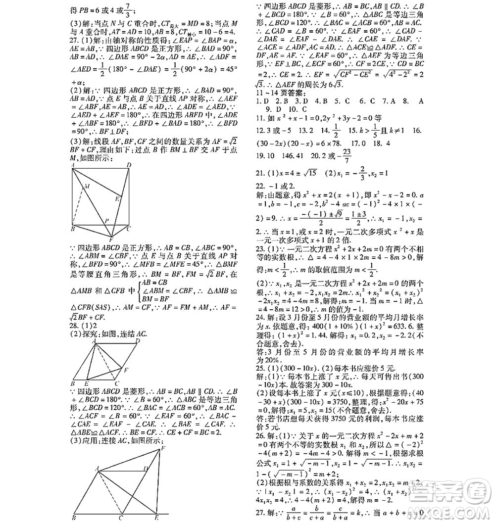 黑龍江少年兒童出版社2022寒假Happy假日九年級數學林甸專用答案