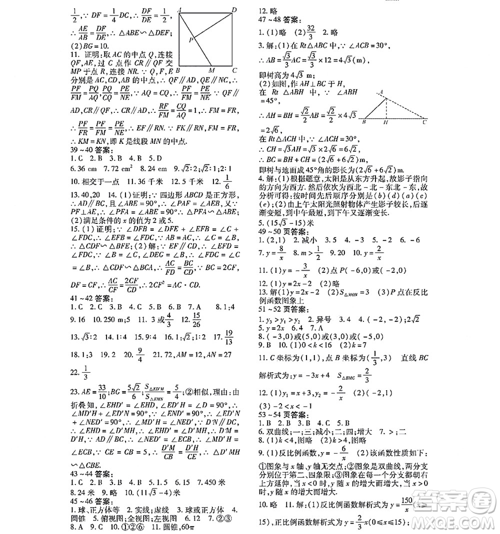 黑龍江少年兒童出版社2022寒假Happy假日九年級數學林甸專用答案