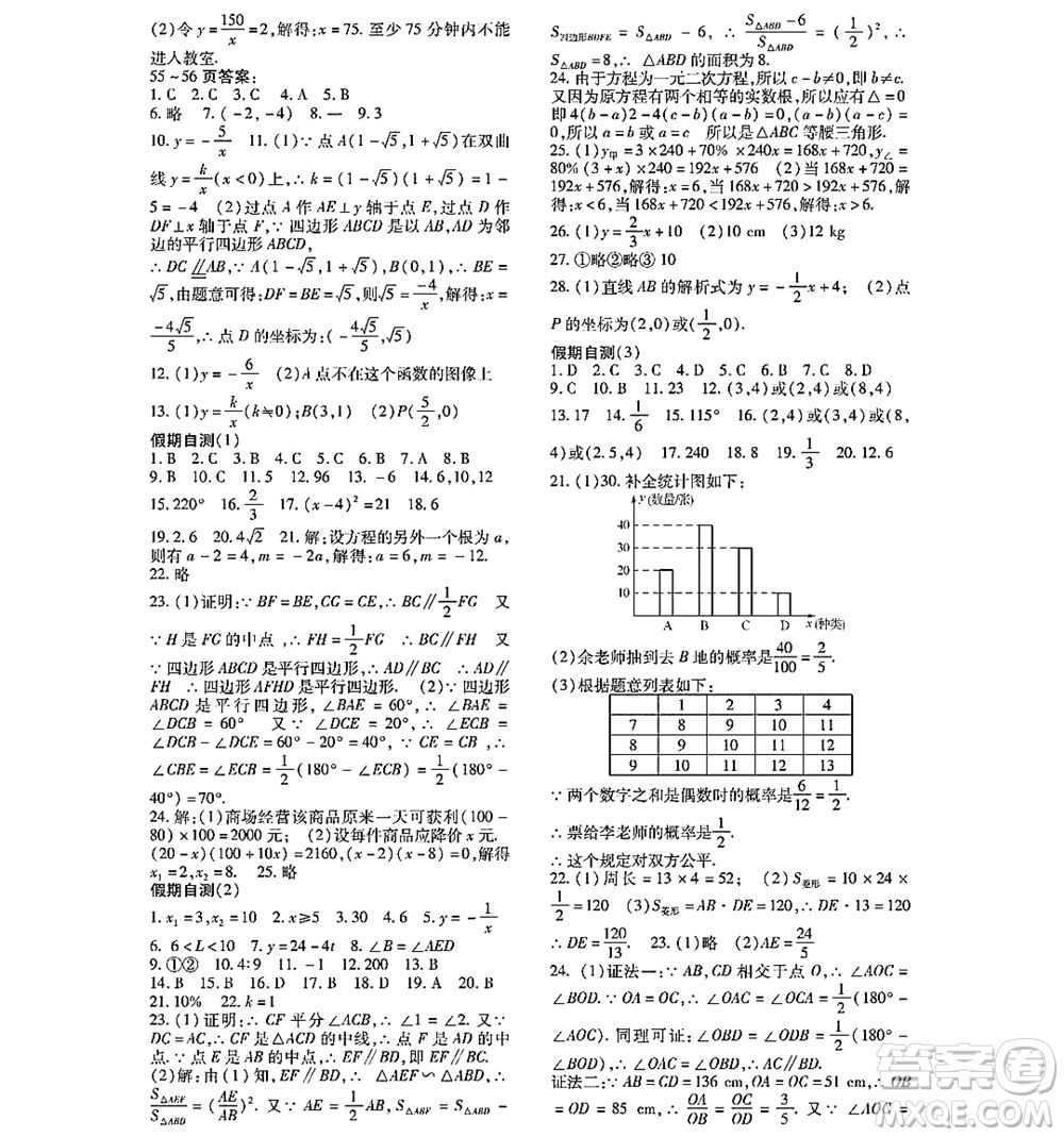 黑龍江少年兒童出版社2022寒假Happy假日九年級數學林甸專用答案