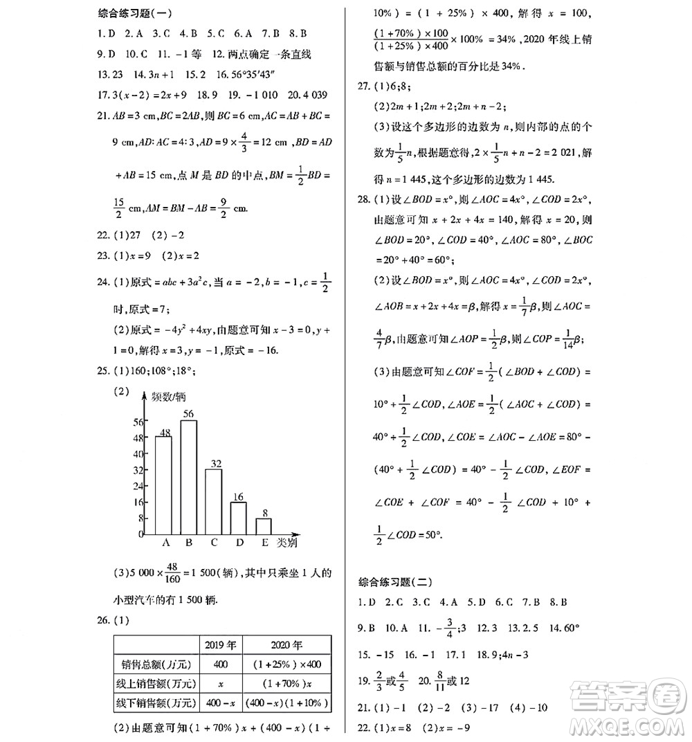 黑龍江少年兒童出版社2022寒假Happy假日七年級數(shù)學(xué)林甸專用答案